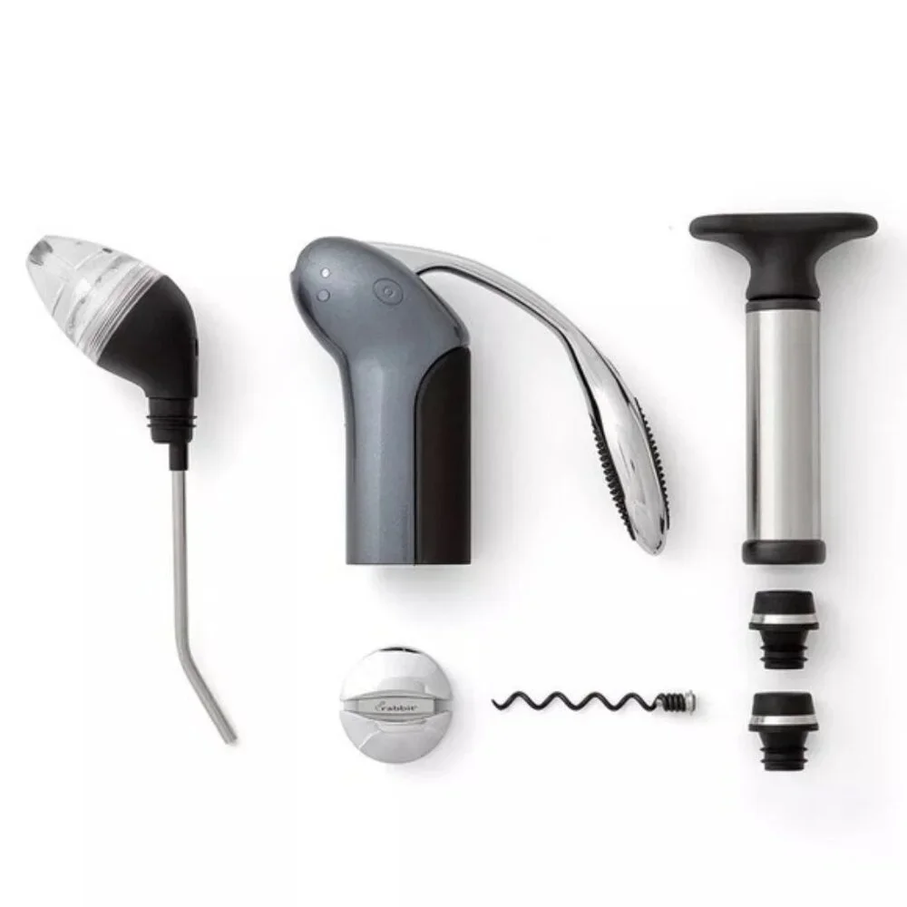 Rabbit 7-Piece Wine Bar Gift Set Manual Corkscrew Vacuum Pump Foil Cutter NIB